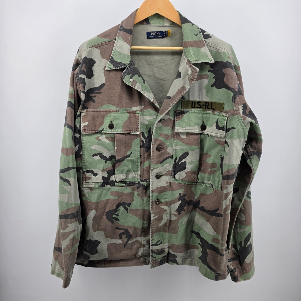 Polo Ralph Lauren Mens XL Camo Military Field Jacket US-RL Woodland Camouflage